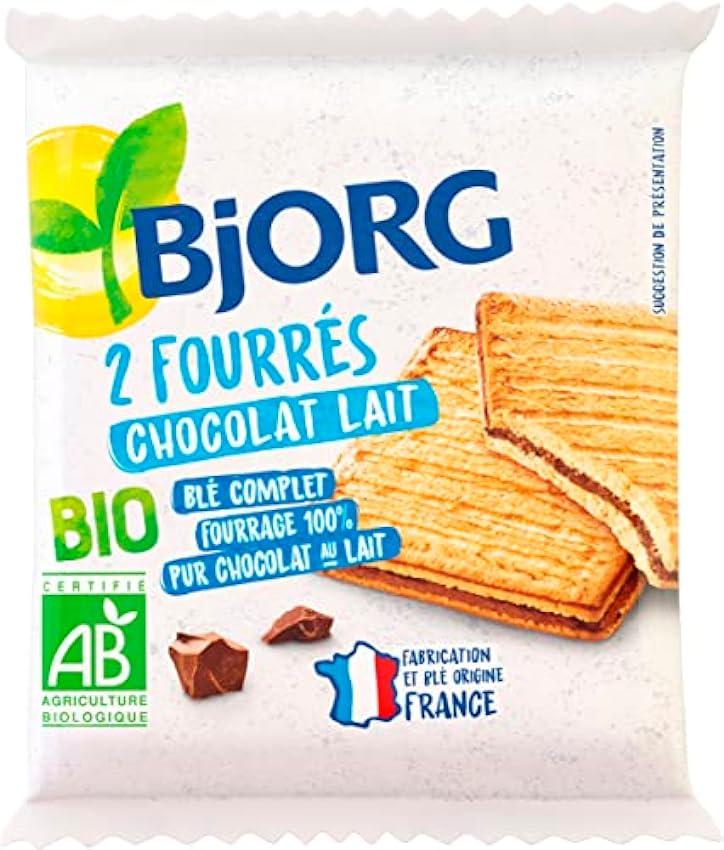 BJORG - Biscuits Fourrés Chocolat Lait - Format Pochon - Biscuits Bio - Sans Huile De Palme - Fabriqué En France - 20 Pochons Individuels M0w1yv5V