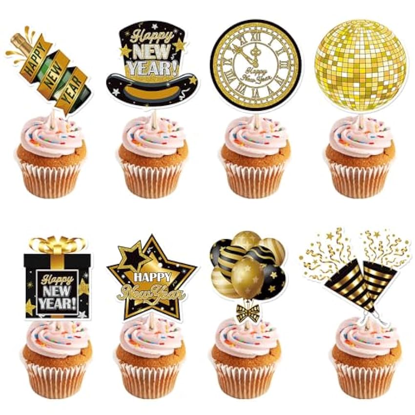 Lot de 24 décorations pour cupcakes « Happy New Year » 