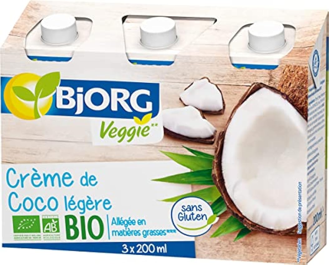 Bjorg Crème de Coco Légère Bio – Allégée en matières grasses – Sans gluten - 3 x 200 ml LoeF6N75