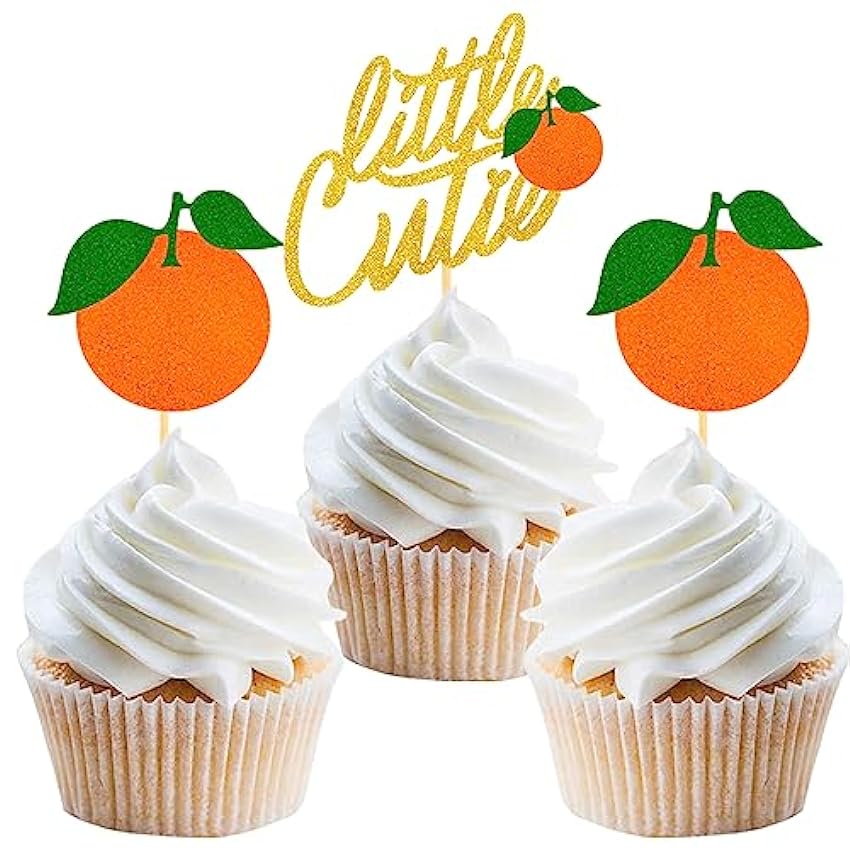 Lot de 24 décorations de cupcakes à paillettes orange pour cupcakes sur le thème des agrumes, décorations de fête prénatale LyFgJ3sl