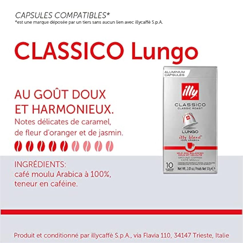 Café Illy Torréfié CLASSICO Lungo en capsules compatibles* - 10 étuis de 10 capsules MaHHfFpS