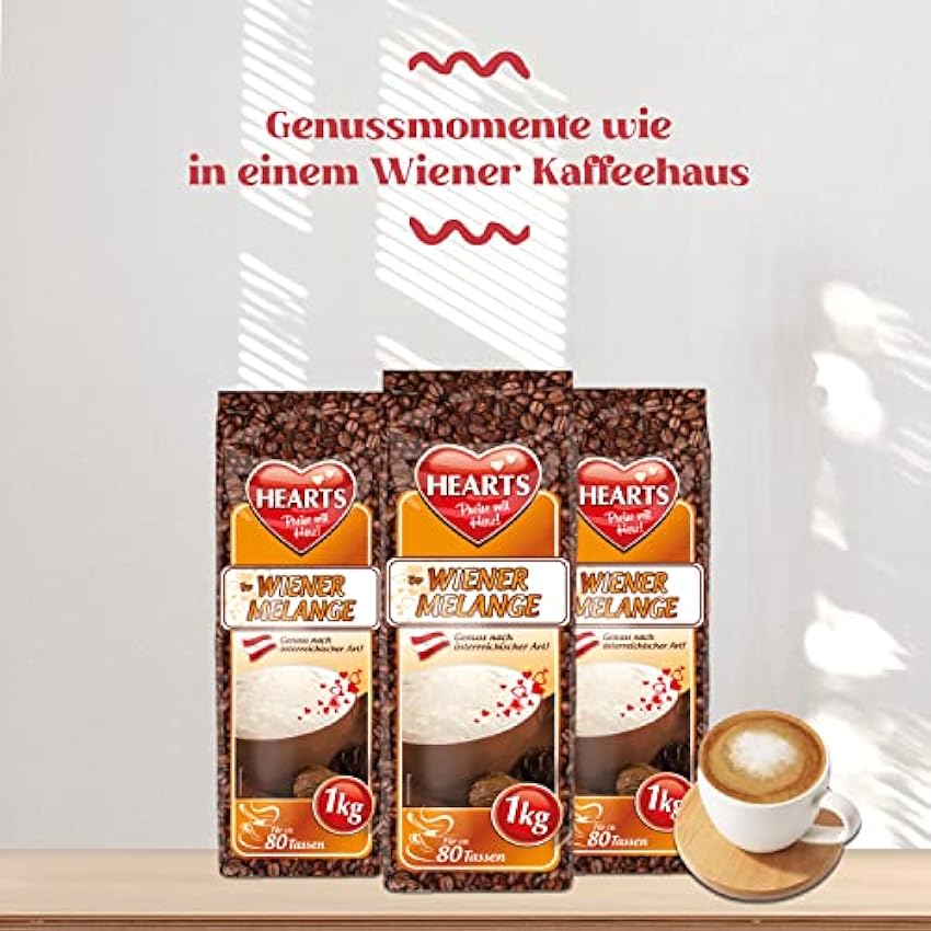 Hearts Cappuccino Wiener Melange, Lot (2 x 1 kg), poudre de café instantanée de Vienne pour 160 tasses NJeV8r3b