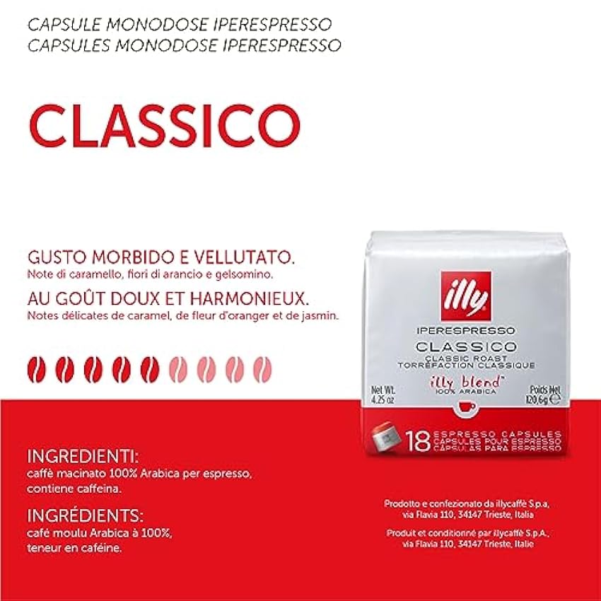 Illy Capsules café Iperespresso Torréfié CLASSICO, 6 packs de 18 capsules, au total 108 capsules OAxc06F9