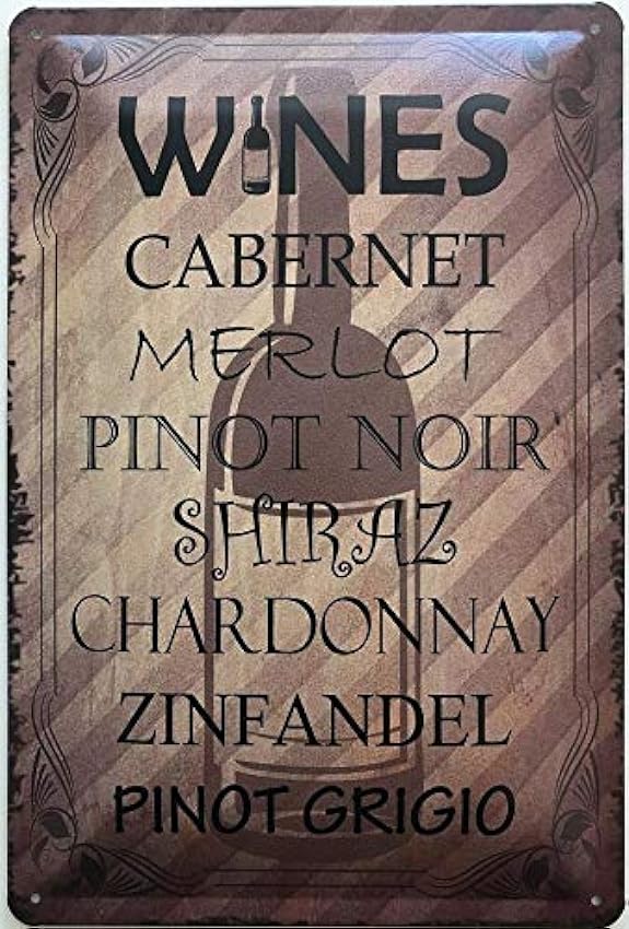 Deko7 Plaque en tôle 30 x 20 cm Wines – Cabernet – Merlot – Pinot Noir – Shiraz – Chardonnay MxgVX69T