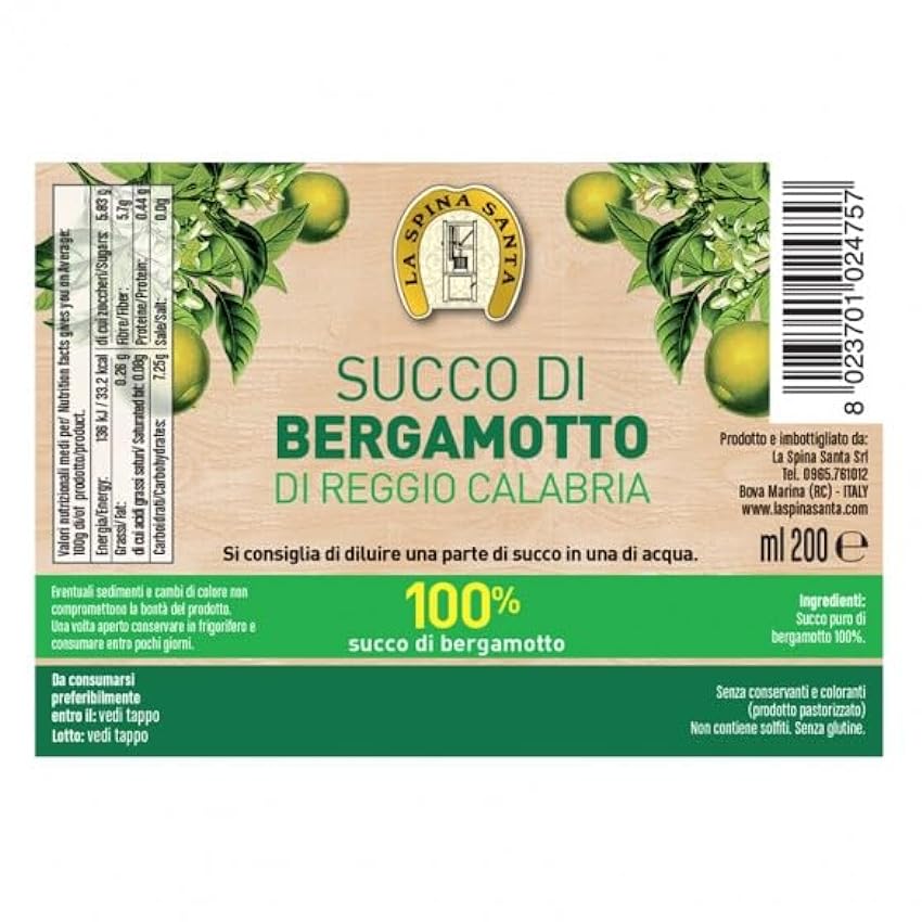 La Spina Santa Pur jus de bergamote de Reggio de Calabre par Bergotto, 6 bouteilles de 200 ml chacune MMwSmk0t