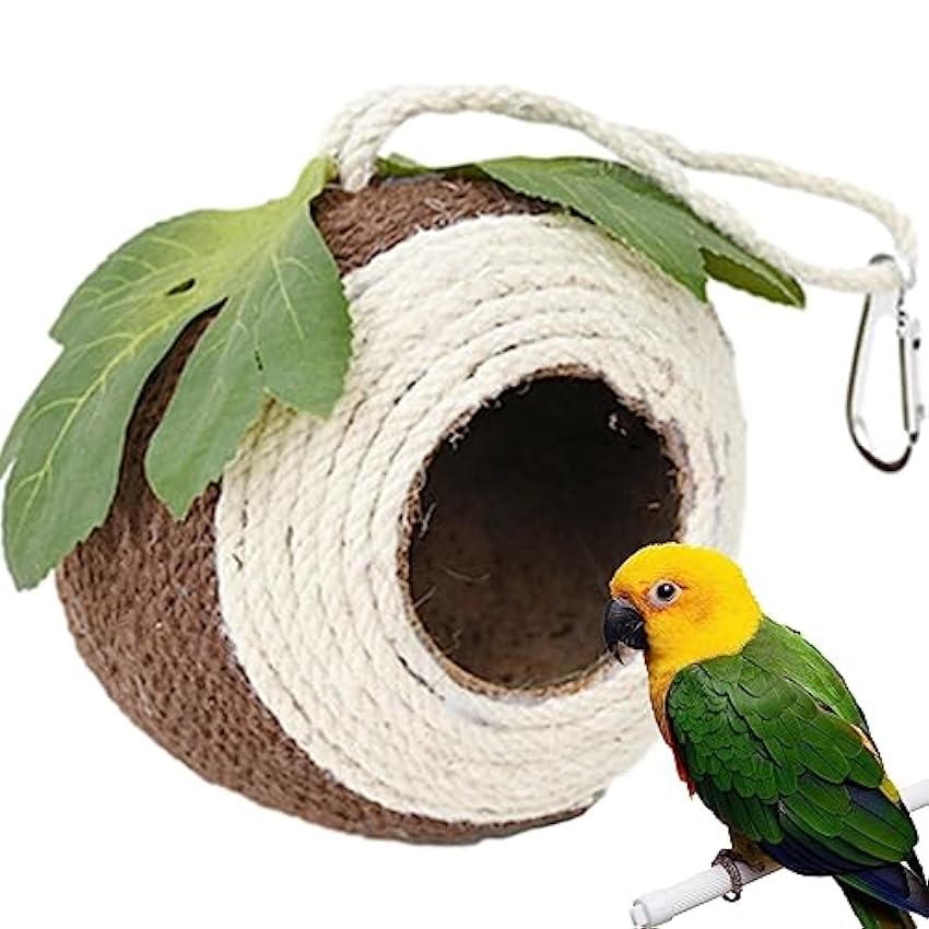 vzfit Mangeoire en noix de coco | Mangeoire à oiseaux en coquille de noix de coco naturelle, nid d´oiseau tissé à la main pour perroquets, hirondelles, conures, moineaux o2ZuYdsL