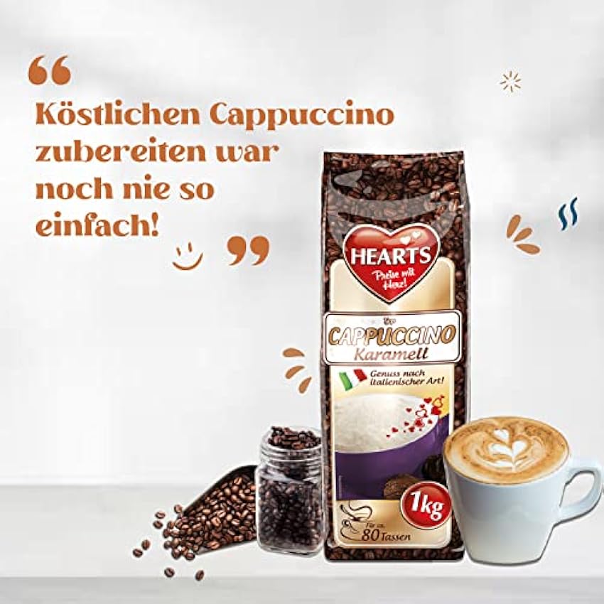 Hearts Cappuccino Caramel, 10 x 1 kg, facilement soluble, poudre de café instantanée suffit pour 800 tasses MAtcAPGH