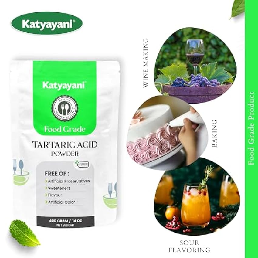 Katyayani Acide tartrique de qualité alimentaire (400 g) | Utilisé dans la fabrication de vin, cidre, hydromel et bière NkLJtXRq