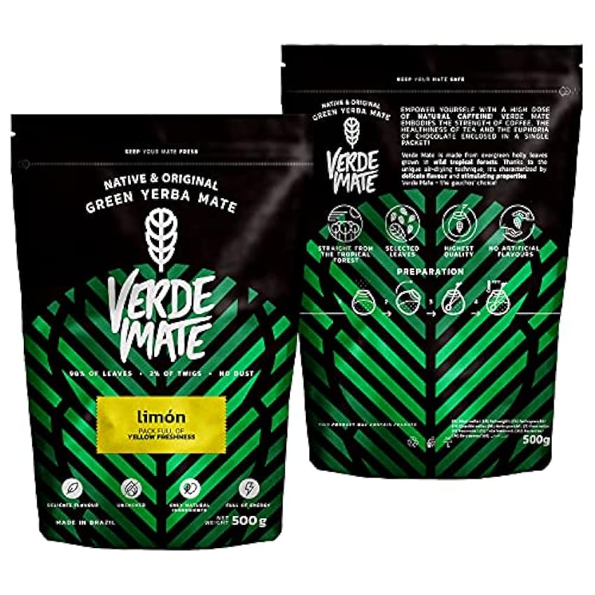 Verde Mate Green Limón 0,5 kg | Lemon yerba mate 500 g | Refreshing taste | Natural caffeine | Yerba Mate tea from Brazil | 500 g nPofOfJ6