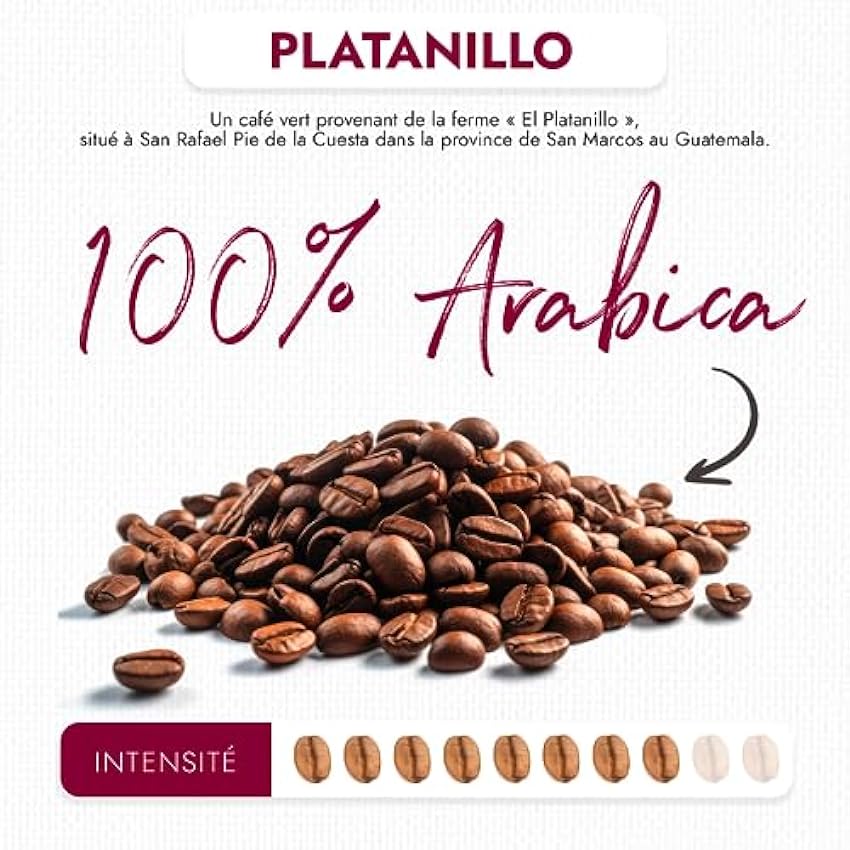 CAFÉS FOLLIET - Café En Grains Platanillo - Torréfaction Traditionnelle - Intensité 8/10 - Arabica Pur - 100% Arabica - Origine Pure Guatemala - 1kg NUwgwO4w