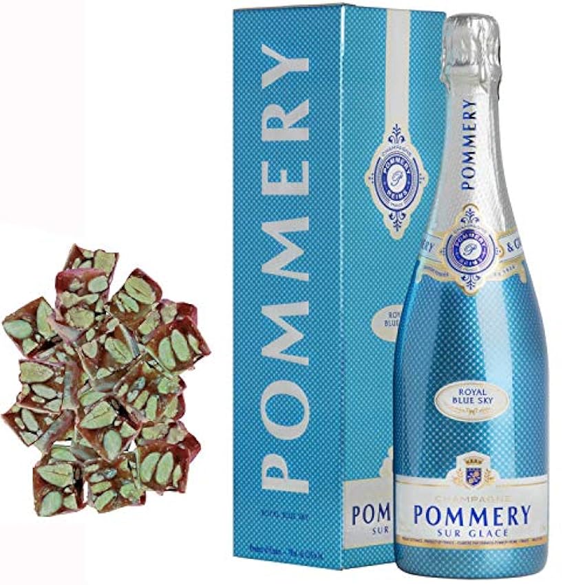 Champagne Pommery - Blu Sky sous étui & 150g nougadets noir souple - Jonquier Deux Frères NeaFcFK9