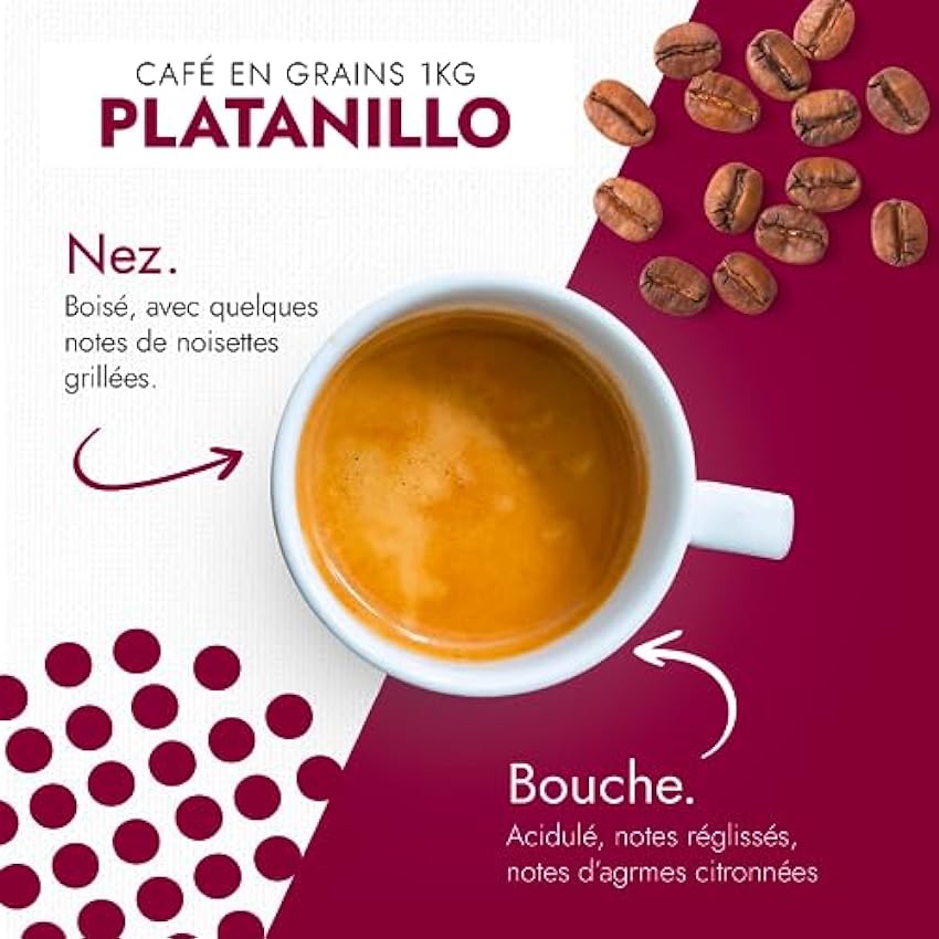 CAFÉS FOLLIET - Café En Grains Platanillo - Torréfaction Traditionnelle - Intensité 8/10 - Arabica Pur - 100% Arabica - Origine Pure Guatemala - 1kg NUwgwO4w