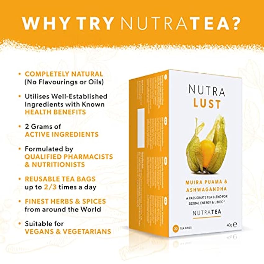 NutraLust - Thé de libido - Aphrodisiaque naturel - 60 Sachets de thé enveloppés - par NutraTea - Tisane – (3 paquets) mDmlzP05