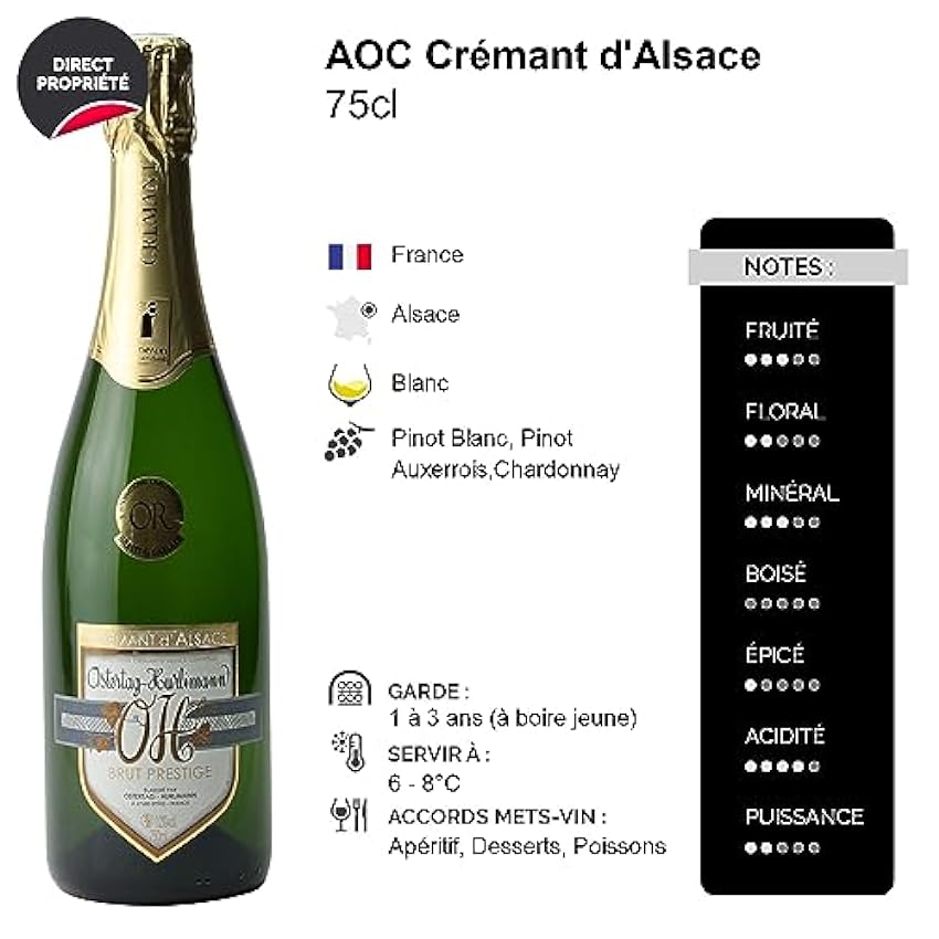 Crémant d´Alsace Prestige Brut - Blanc - Domaine OSTERTAG-HURLIMANN - Vin Blanc d´ Alsace (3x75cl) HVEEffervescent O8AXucDm