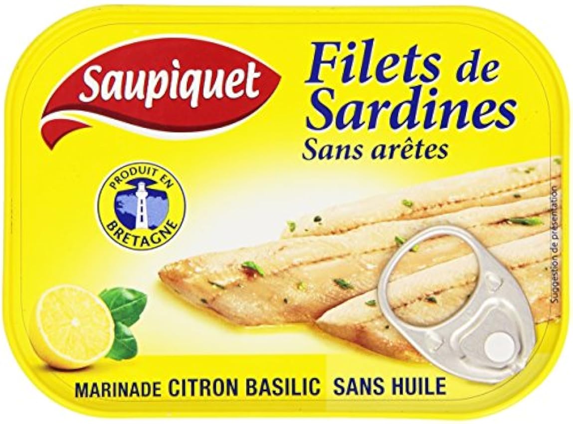 Saupiquet Filets de Sardines sans arêtes Marinade citron basilic sans huile 100 g - Lot de 5 nrosvgFa
