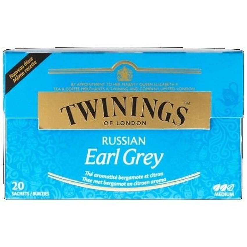 Twinings Russian Earl Grey Black Tea Lot de 3 boîtes de 20 serviettes nYaz9a9l