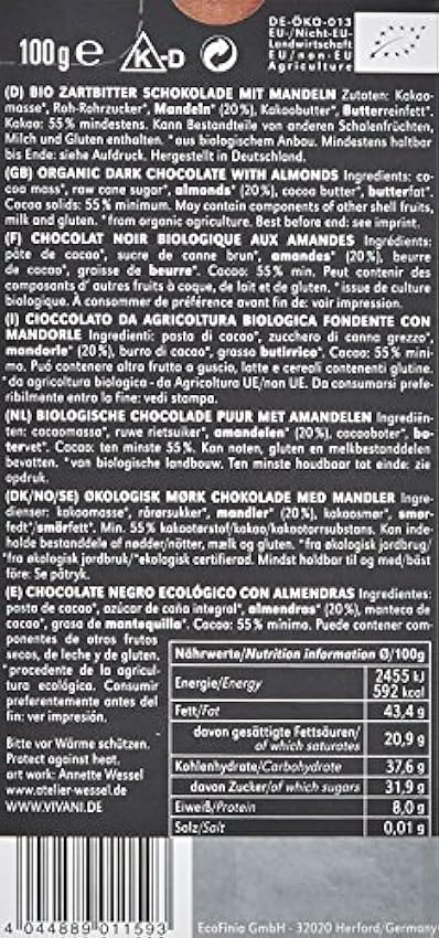 Vivani Chocolat Noir Amandes Bio 100 g LicXmfRx