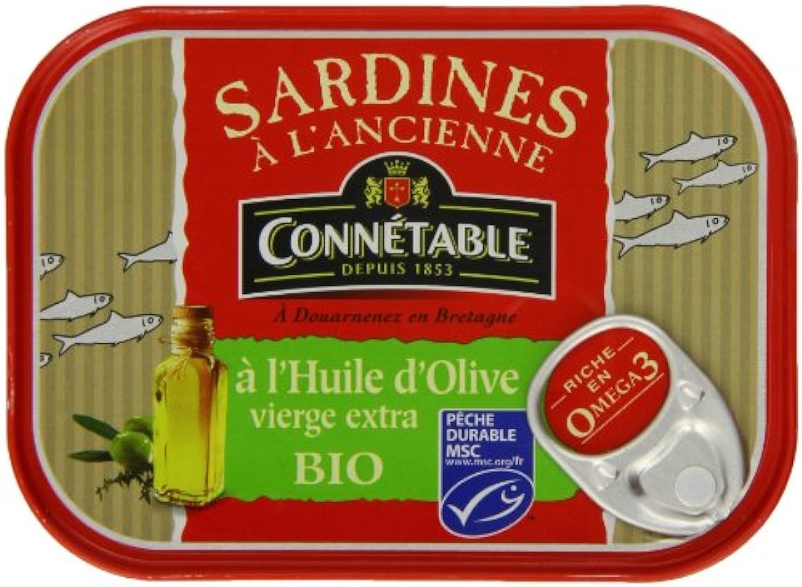 Connétable Sardines à l´ancienne à l´huile d´olive vierge extra, bio - La boîte de 102g net égoutté Kur9nE8u