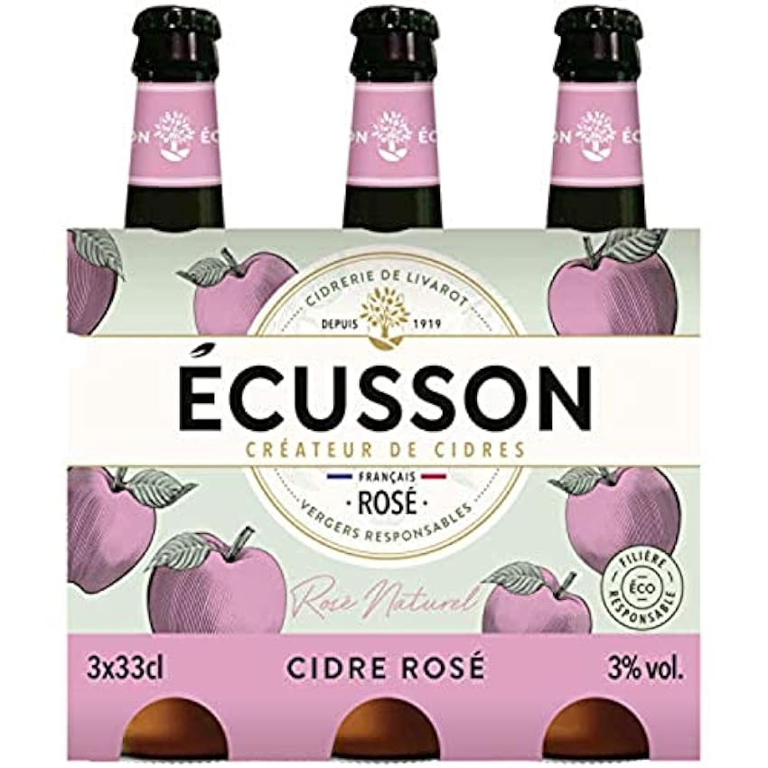 Ecusson Cidre Rose Naturel Biologique, 3 x 330ml Ni5ZeY
