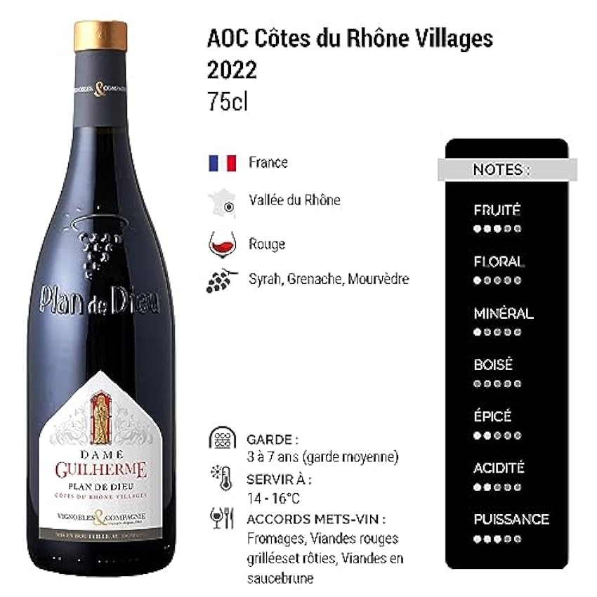 Côtes du Rhône Villages Plan de Dieu Vignobles & Compagnie - Rouge 2022 - Dame Guilherme - Vin Rouge de la Vallée du Rhône (6x75cl) HVE kxS29KvY