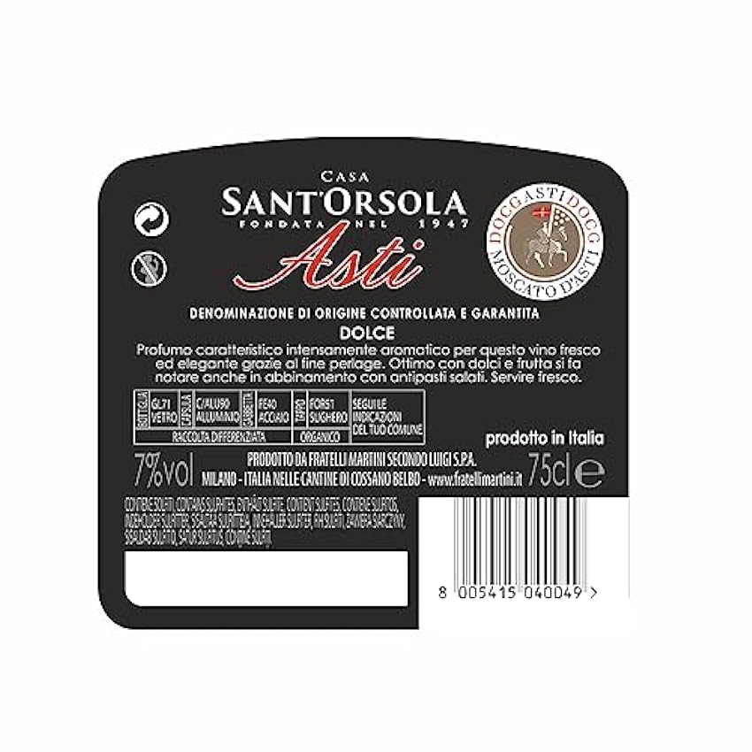 SANT´ORSOLA Prosecco DOC Extra Dry Millesime Sec + Asti DOCG Vin Petillant Doux Italien - 2 Bouteilles, 750 milliliters l8s5hh38