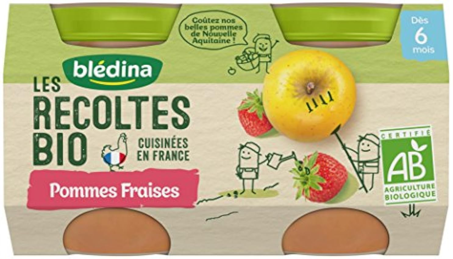Blédina les Récoltes Bio 2 Petits Pots Pommes Fraises 260 g LcU9LATq