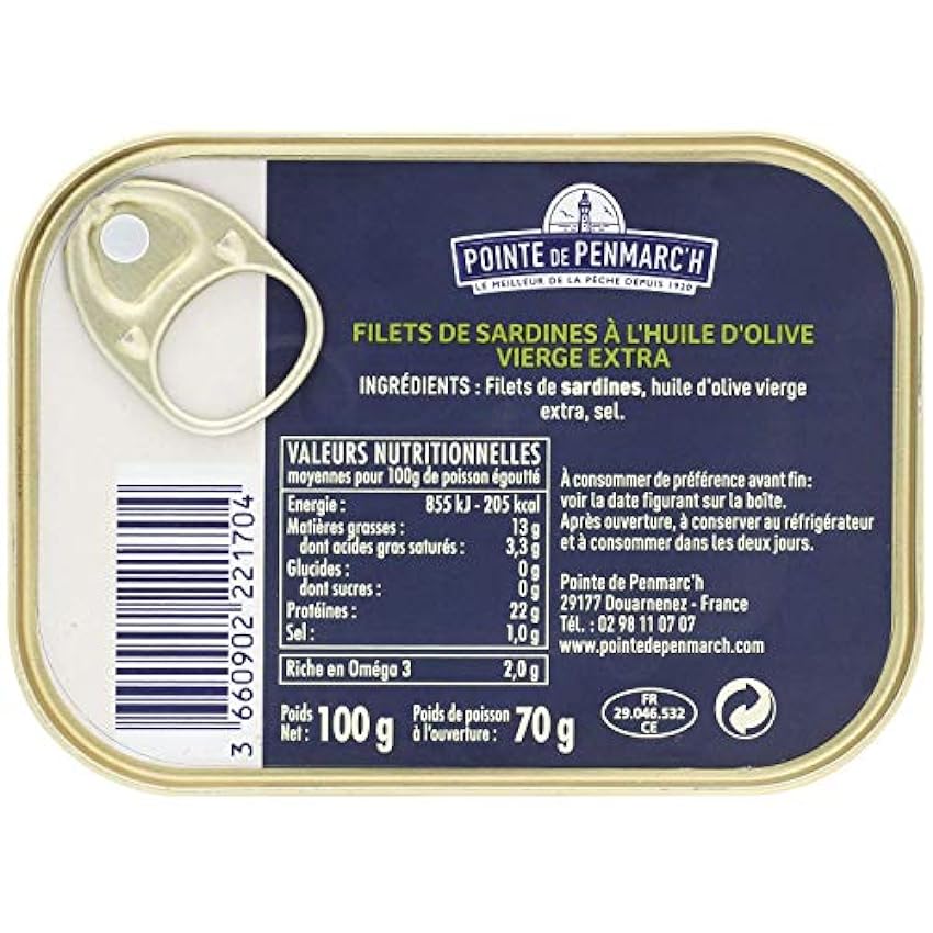 Filets de sardines à l´huile d´olive vierge extra Pointe de Penmarc´h le lot de 6 boîtes de 100 g - Livraison en 2 à 3 jours ouvrés depuis la Bretagne Nkf0f0gG