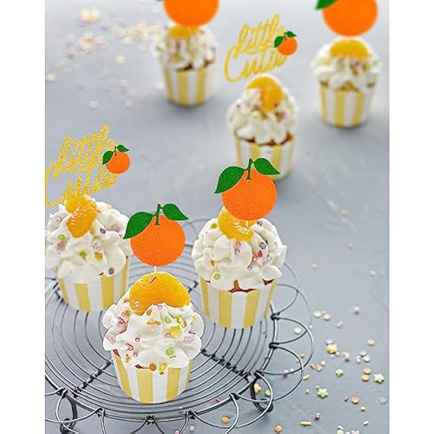 Lot de 24 décorations de cupcakes à paillettes orange pour cupcakes sur le thème des agrumes, décorations de fête prénatale LyFgJ3sl
