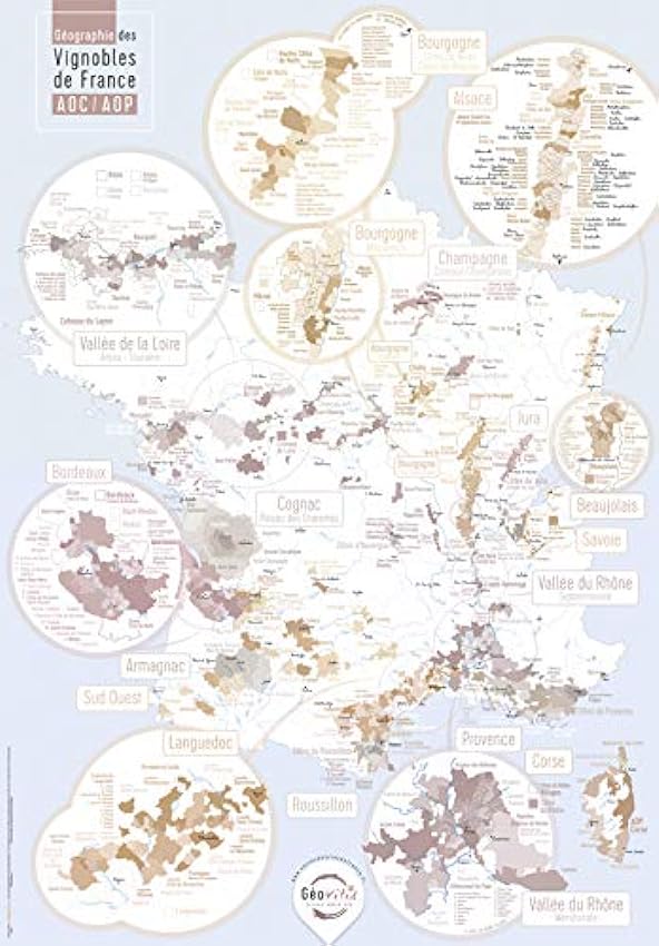 Carte des vins de France Géovitis AOC/AOP Élégante 50x70 nAFOiBNU