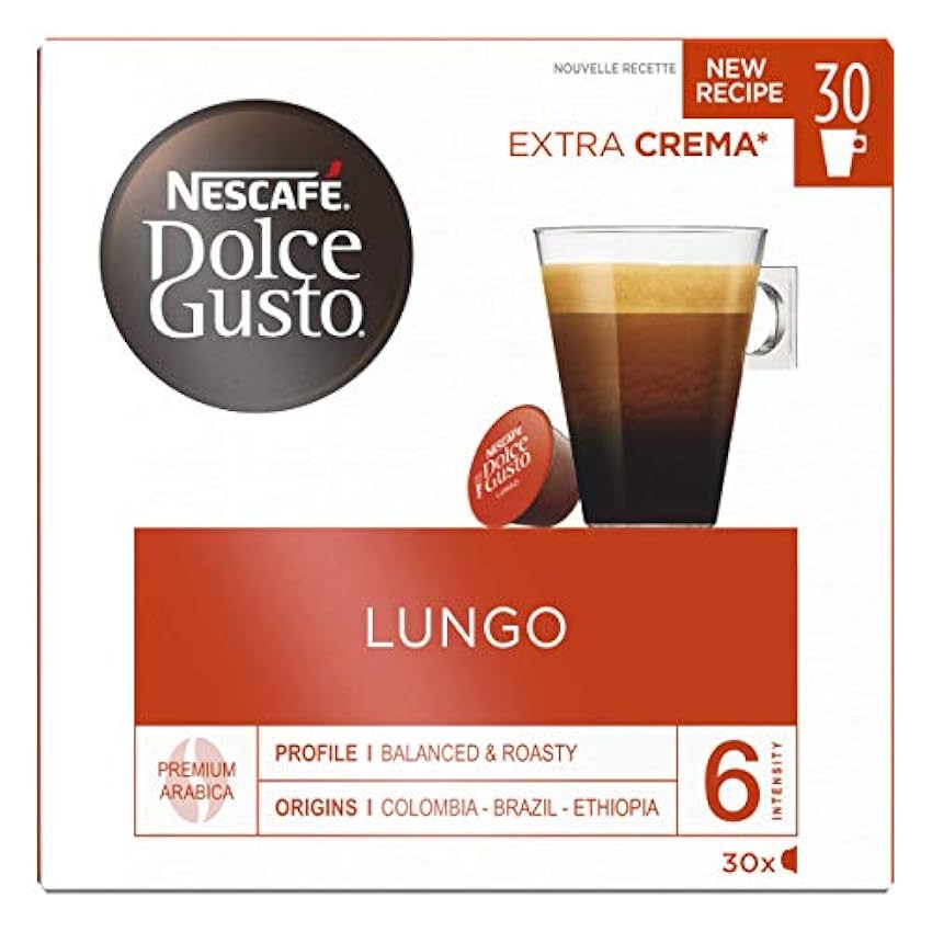 Nescafé Dolce Gusto Café au Lait - Café - 96 Capsules (Pack de 6 boîtes x 16) & Lungo - Café - 90 Capsules (Pack de 3 boîtes XL x 30) OBTJegn9