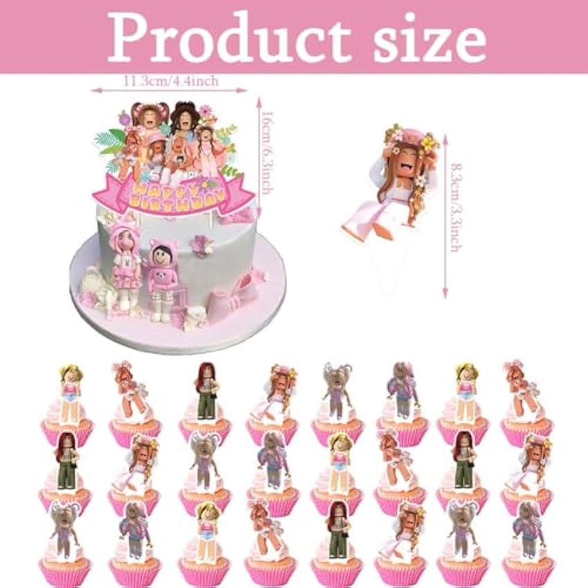 ZGCXRTO Lot de 25 décorations de gâteau sur le thème du bac à sable rose Roblox pour fille - Décoration de gâteau d´anniversaire pour enfants mkF0o9gv