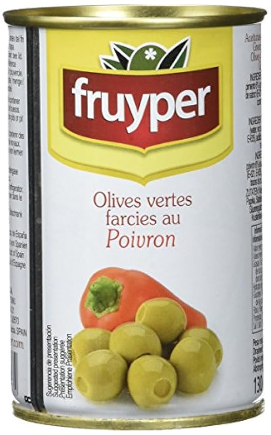 FRUYPER Olives Farcies aux Poivrons | Olives vertes dénoyautées | Origine Espagne | 130g égoutté - Lot de 6 LXoQ0up8