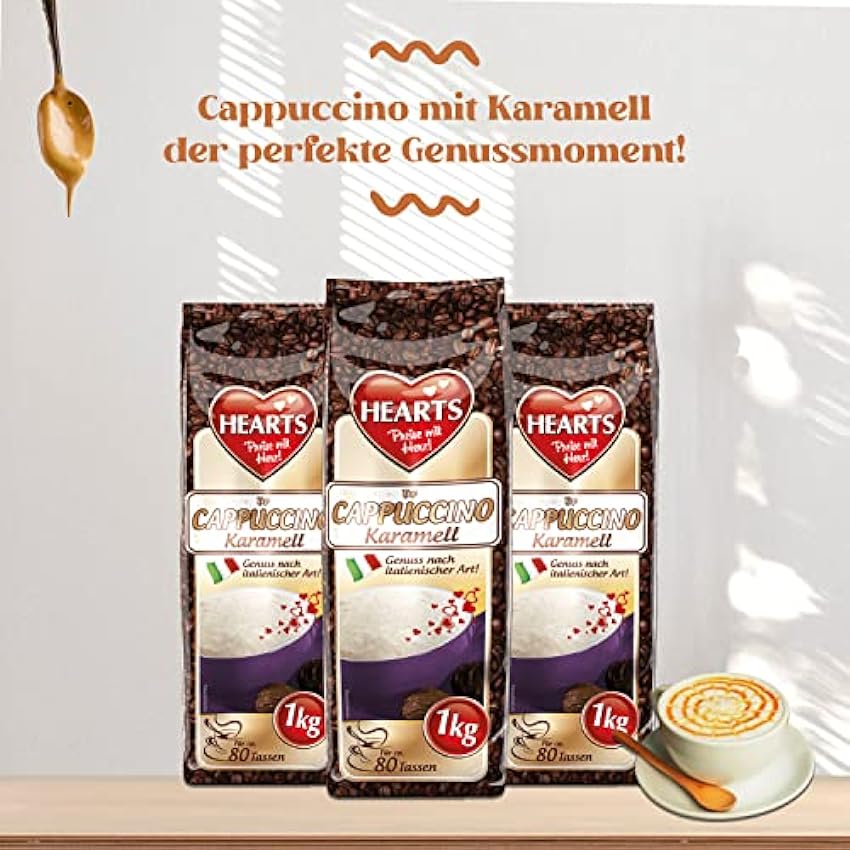 Hearts Cappuccino Caramel, 10 x 1 kg, facilement soluble, poudre de café instantanée suffit pour 800 tasses MAtcAPGH