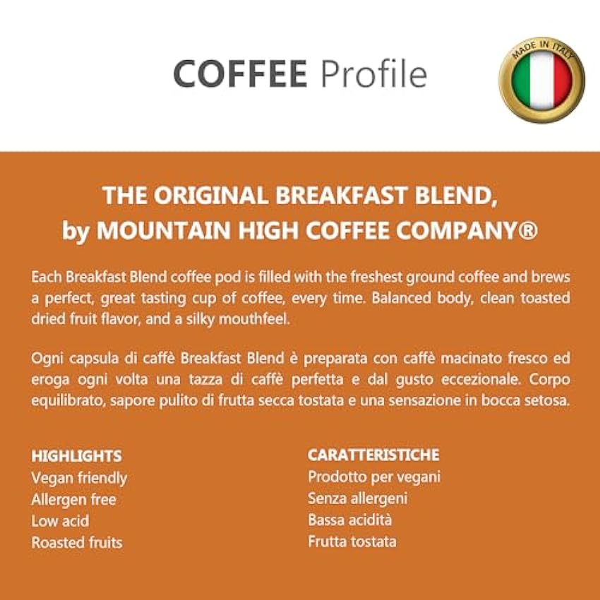 Mountain High Coffee, Breakfast Blend de Qualité, Café Américain en Capsules Compatibles Keurig K-cup 2.0, Boîte de 100 Capsules oDM13U3C