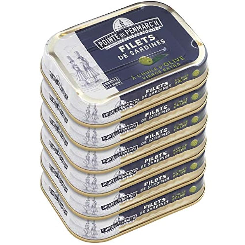 Filets de sardines à l´huile d´olive vierge extra Pointe de Penmarc´h le lot de 6 boîtes de 100 g - Livraison en 2 à 3 jours ouvrés depuis la Bretagne Nkf0f0gG