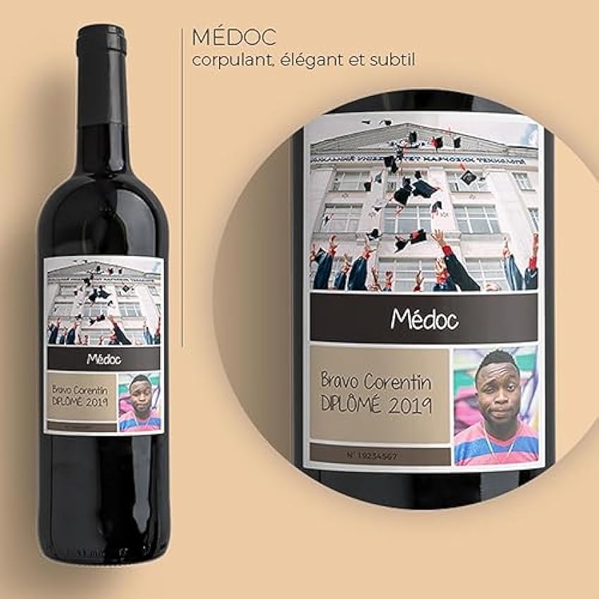 CADEAUX.COM - Bouteille de vin de Bordeaux personnalisée - 2 photos MM5QeD5U