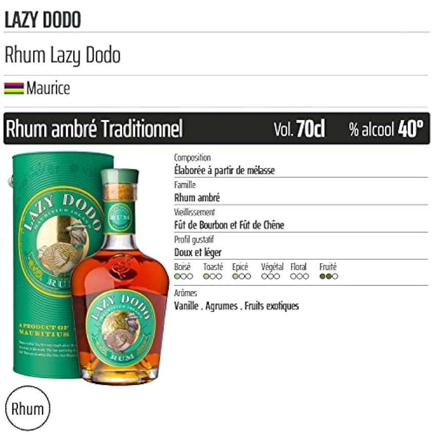 Rhum Lazy Dodo - Origine Maurice - 70cl lXY0HQAt
