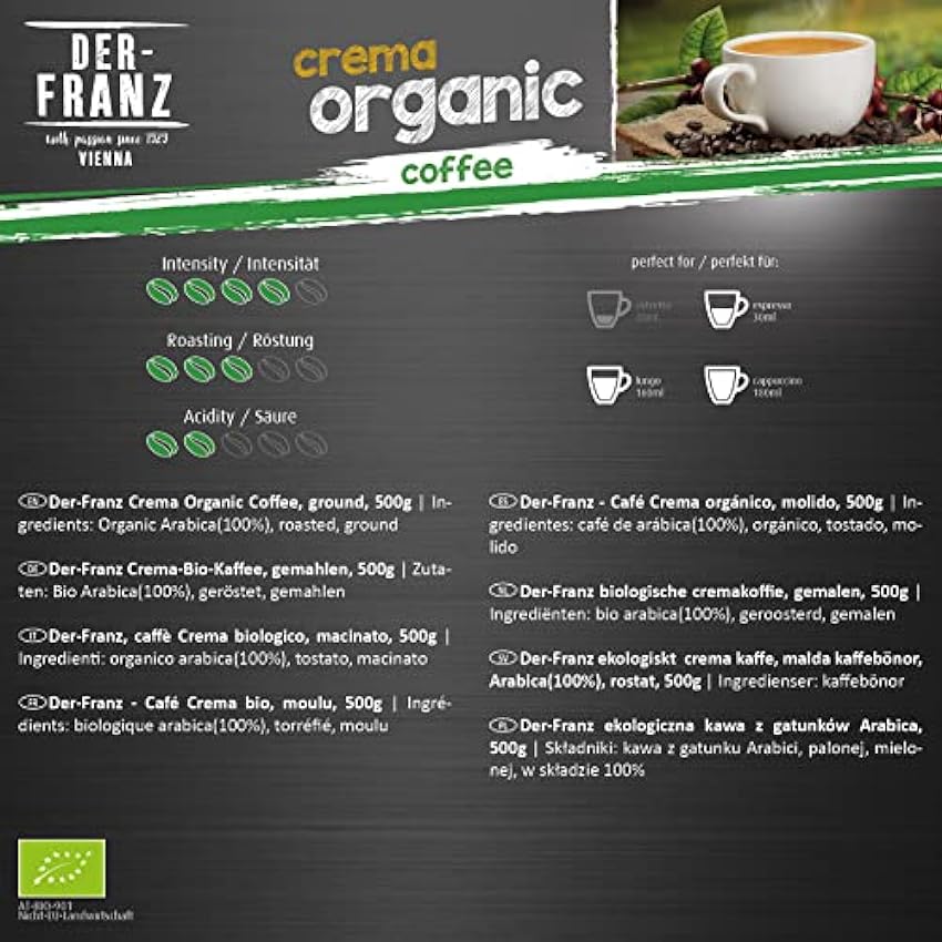 Der-Franz Crema bio Café, moulu, 4 x 500 g MzsQhf45