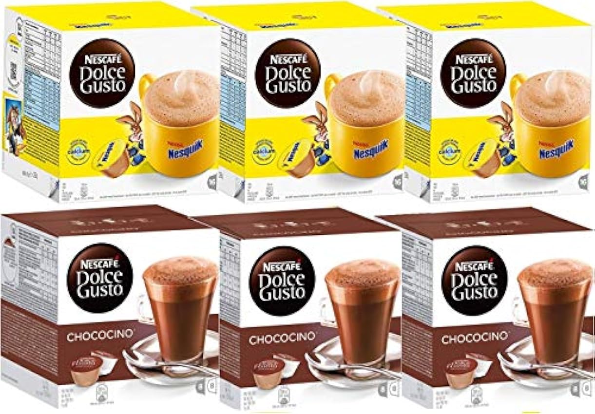 Capsules Nescafé Dolce Gusto • Pack Familial Multi-Boissons en qualité professionnelle (Chocolat • Pack Nesquik + Chococino, Lot de 6 x 16 capsules) On57SkIO