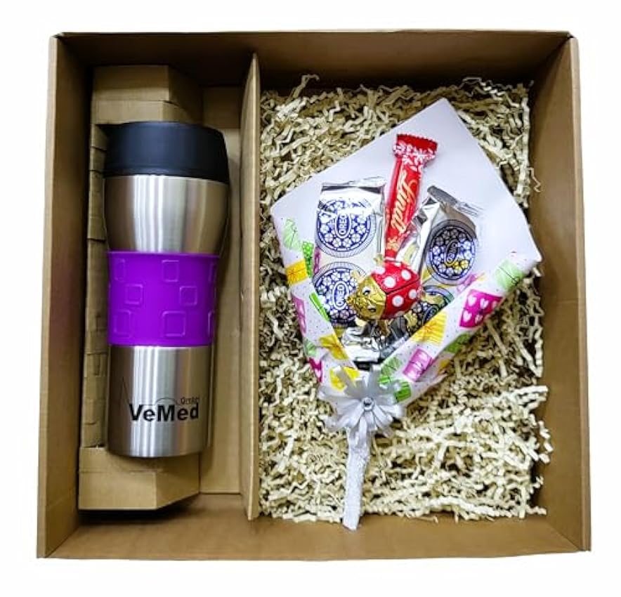 ALDORUS Coffret cadeau à café à emporter 400 ml - Gobelet isotherme en acier inoxydable - Café bio moulu - Chocolat - Boîte cadeau - Cadeau d´entreprise - Noël - Anniversaire (violet) LiQer8Z7