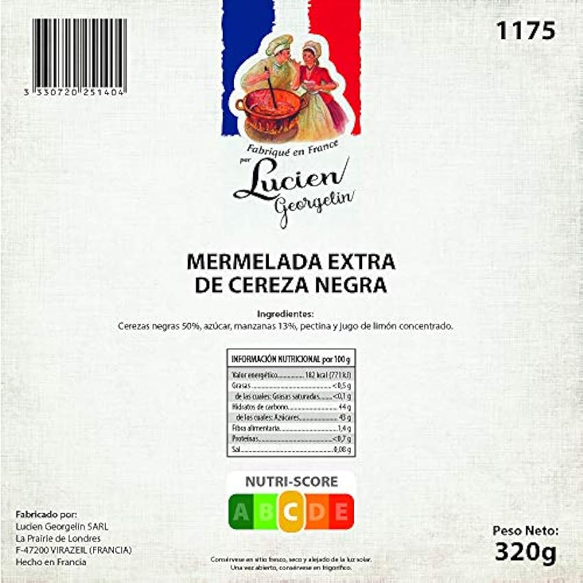 Lucien Georgelin Mermelada Extra Cerise Noir Lot de 3 x 320 g OdJVa5yN