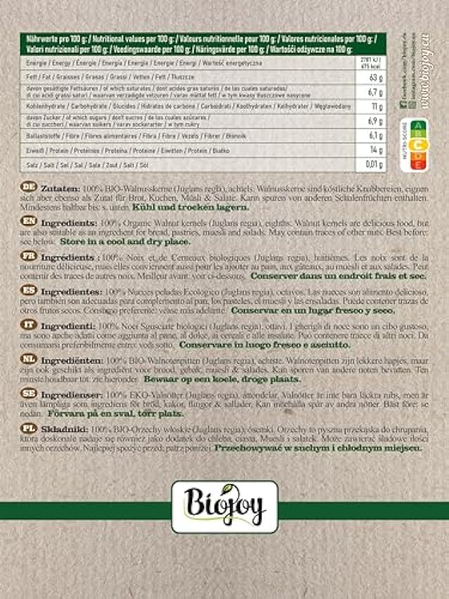 Biojoy Cerneaux de Noix BIO (2 kg), huitièmes, décortiquées, naturels, Juglans regia Mwg4sexx