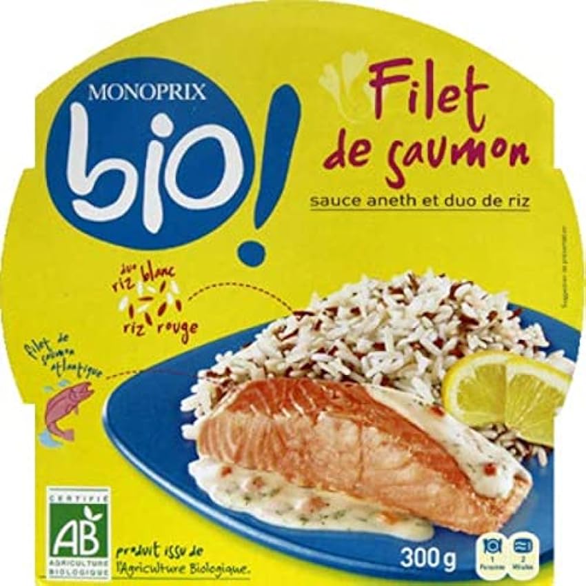 Monoprix Bio Filet de saumon sauce aneth et duo de riz blanc et rouge - La barquette de 300g n9zIHUnq