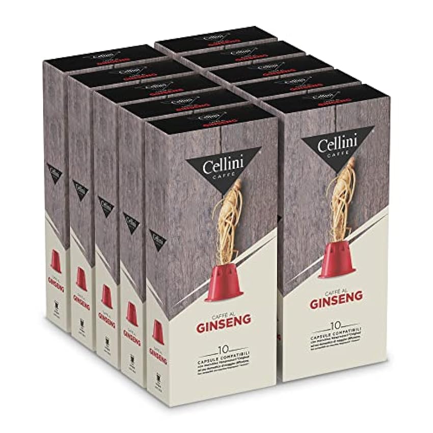 Caffè Cellini Capsules compatibles Nespresso au ginseng - 100pcs | Capsules compatibles Nespresso Café au ginseng au goût sucré avec arrière-goût de caramel | Capsules compatibles Nespresso lOxccxbK