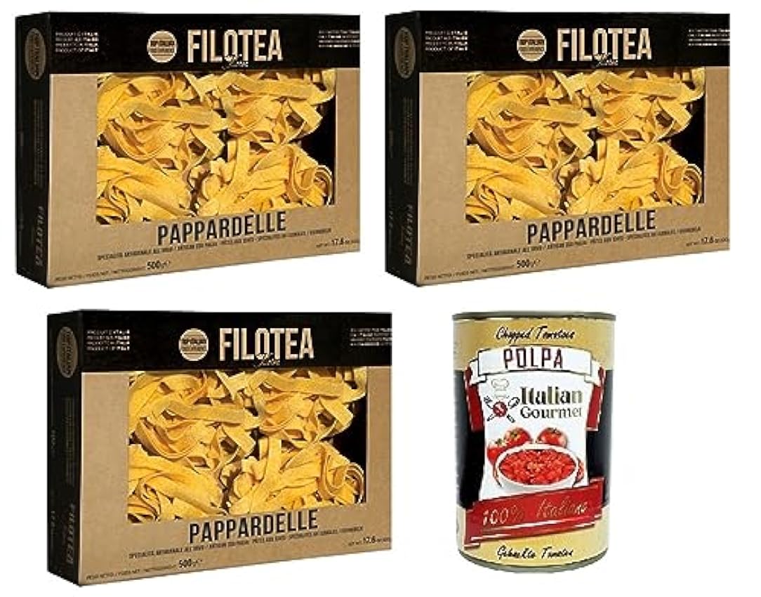 Filotea Pappardelle Pasta all´Uovo Lot de 3 nouilles aux œufs en matières premières italiennes 500 g + boîte italienne Gourmet Polpa di Pomodoro 400 g nmNheAL5