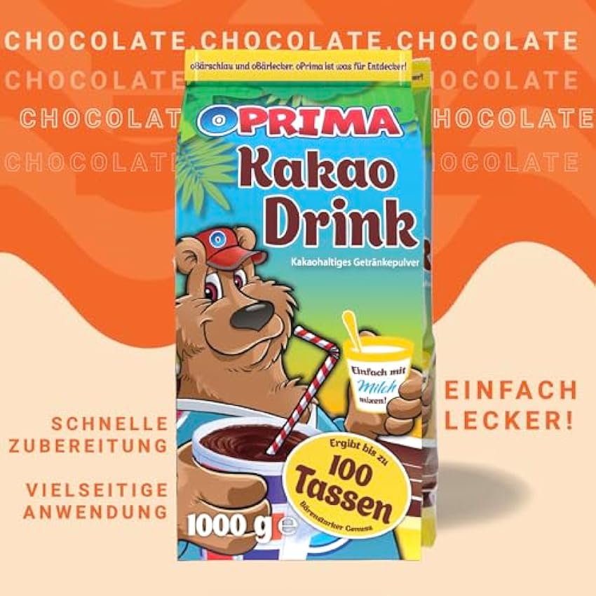 OPRIMA Lot de 10 boissons au cacao en poudre de cacao, solubles, pour toute la famille, 1 kg LfYQKWps