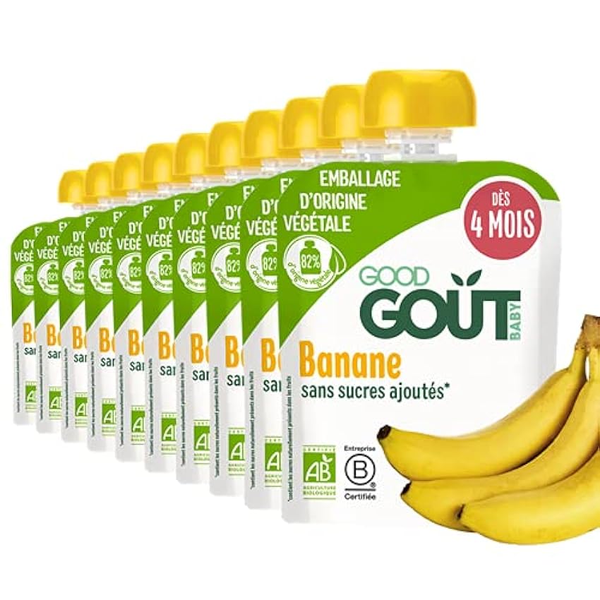 Good Goût - BIO - Gourde de Purée de Fruits Banane 85g - pack de 10 NNRBDzWY