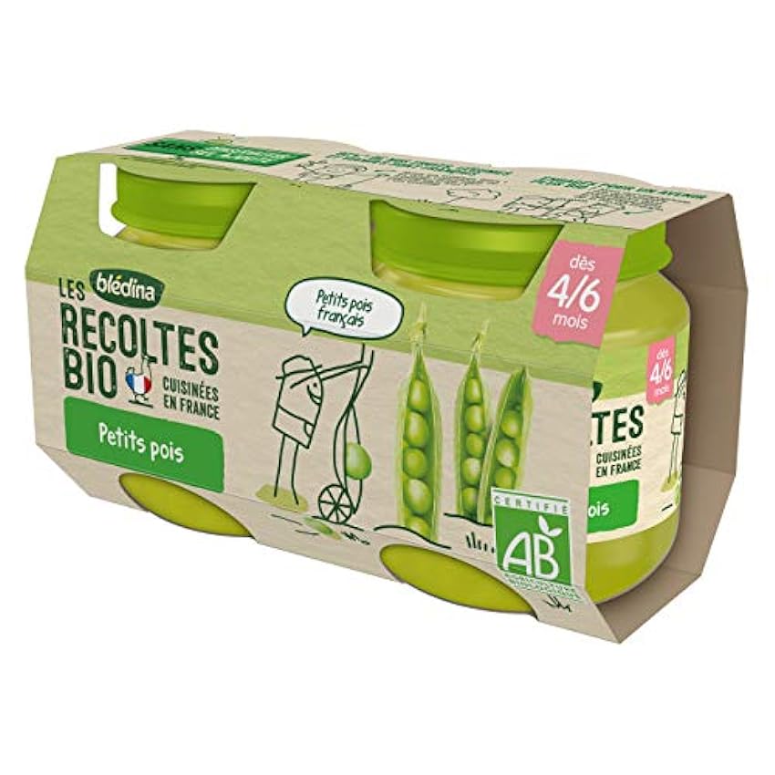 Blédina - Les Récoltes Bio - 24 petits pots pour bébé - Petits Pois dès 4/6 mois (Pack de 12x2 pots) niN2QtYi