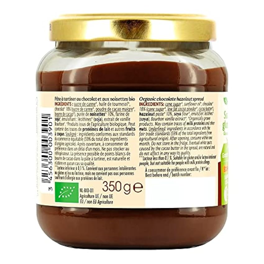 Jardin BiO étic - Pâte à tartiner chocolat noisette sans gluten - bio - Sans Gluten - Certifié AB - Bocal de 350g MzWqujMM