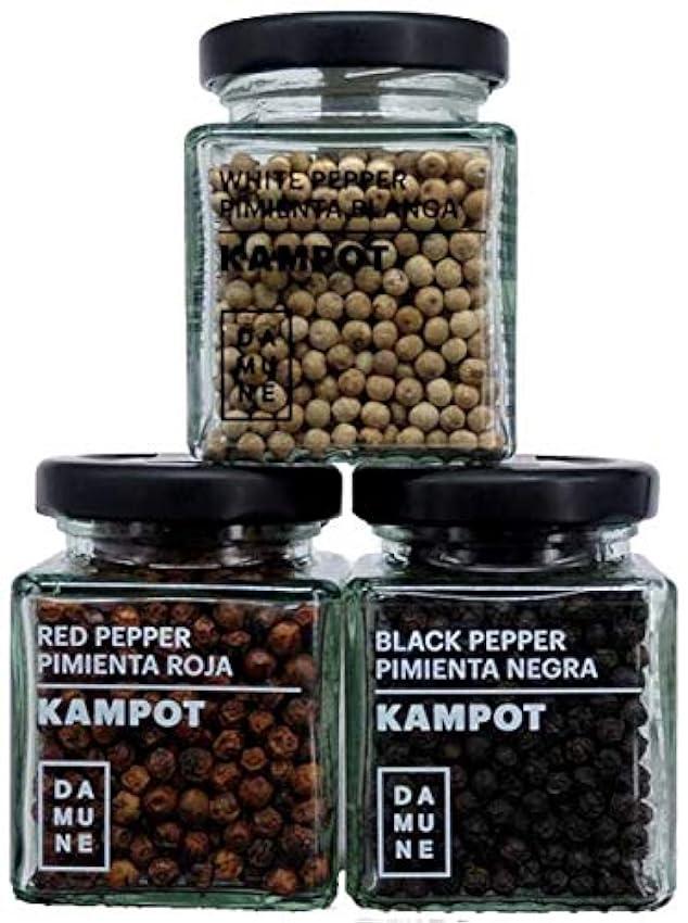 Poivre en grains de Kampot Premium: Noir (60g), Rouge (